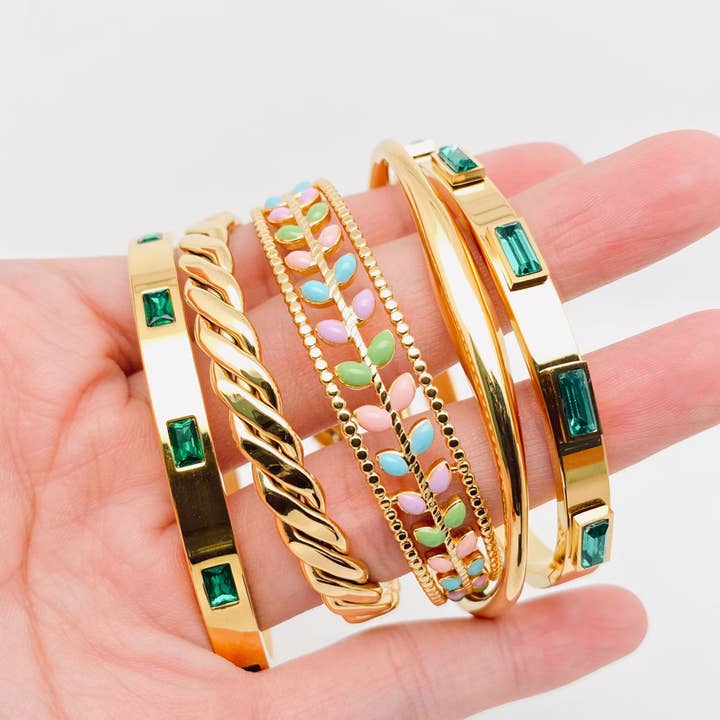 Mio Queena - Wholesale Cuff Bracelet - Multi Style 18K Gold Plated Stainless Steel Cuff Bangles-FGS