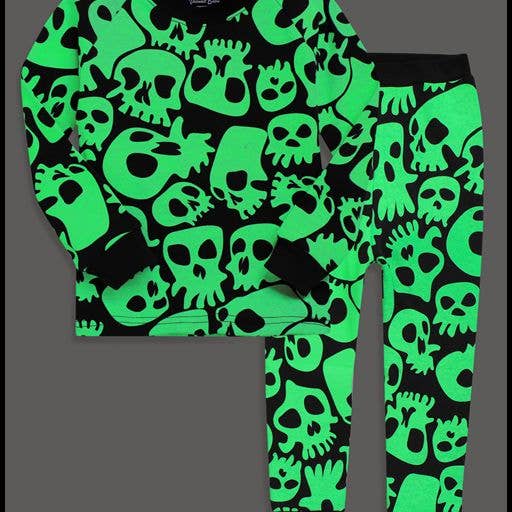 Black Skull Boom Halloween Cotton Long Sleeve PJs for wholesale on Faire1