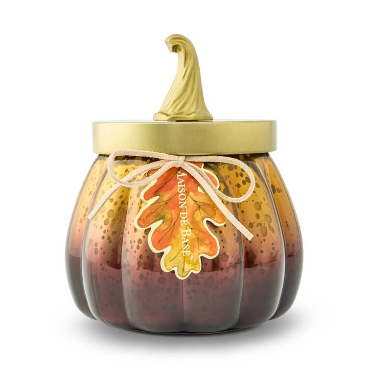 15oz Pumpkin Glass Jar Candle with Metal Stem Lid - Pumpkin for wholesale by Core Home