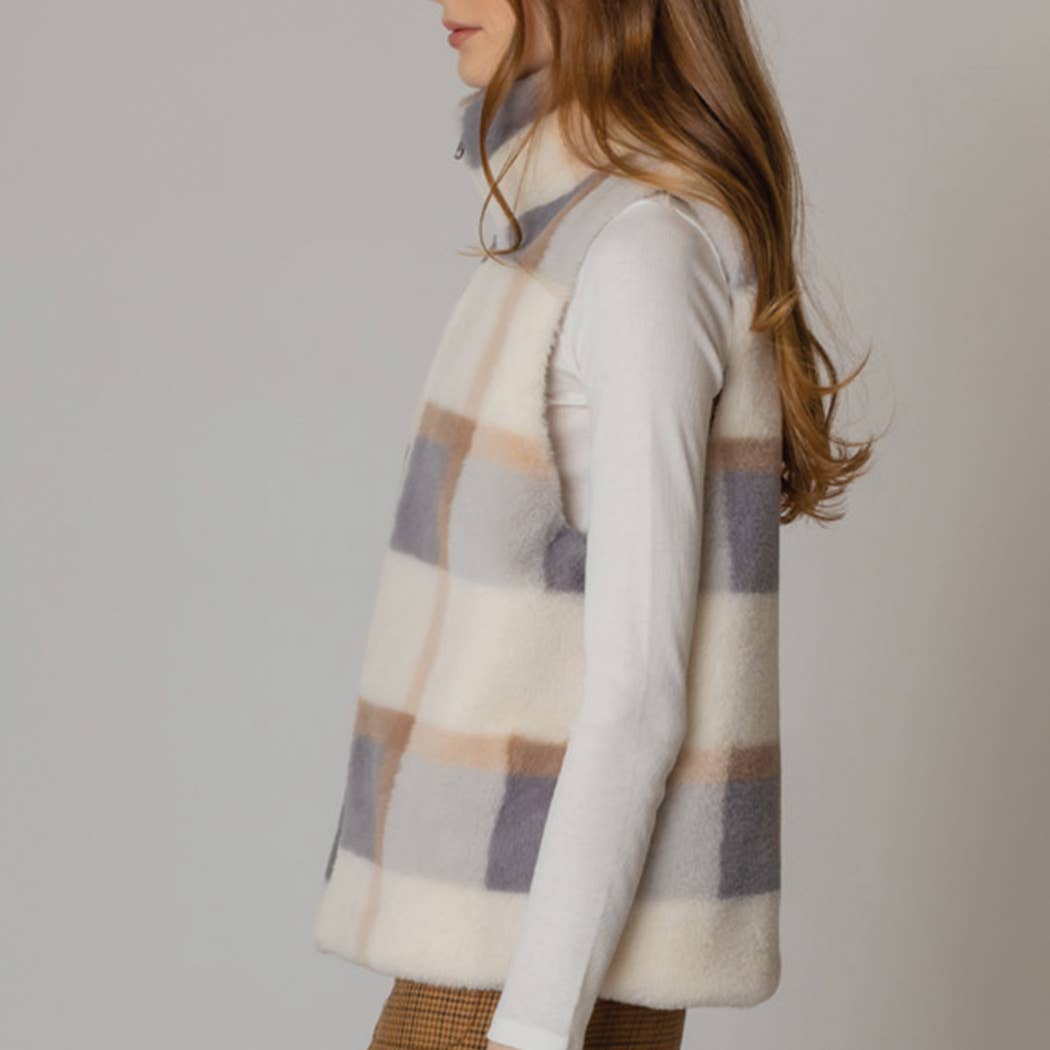 Fashion City - Wholesale Vest - Dames - Plaid vest van imitatiebont15