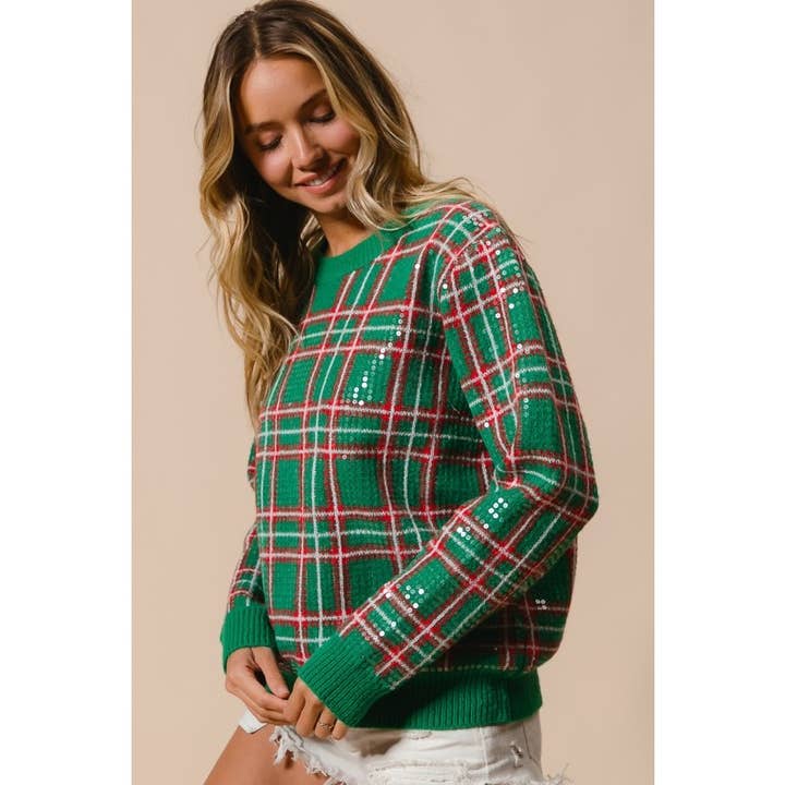 IVE - Wholesale Knit Sweater - Women's - Clear Sequin Plaid Sweater9