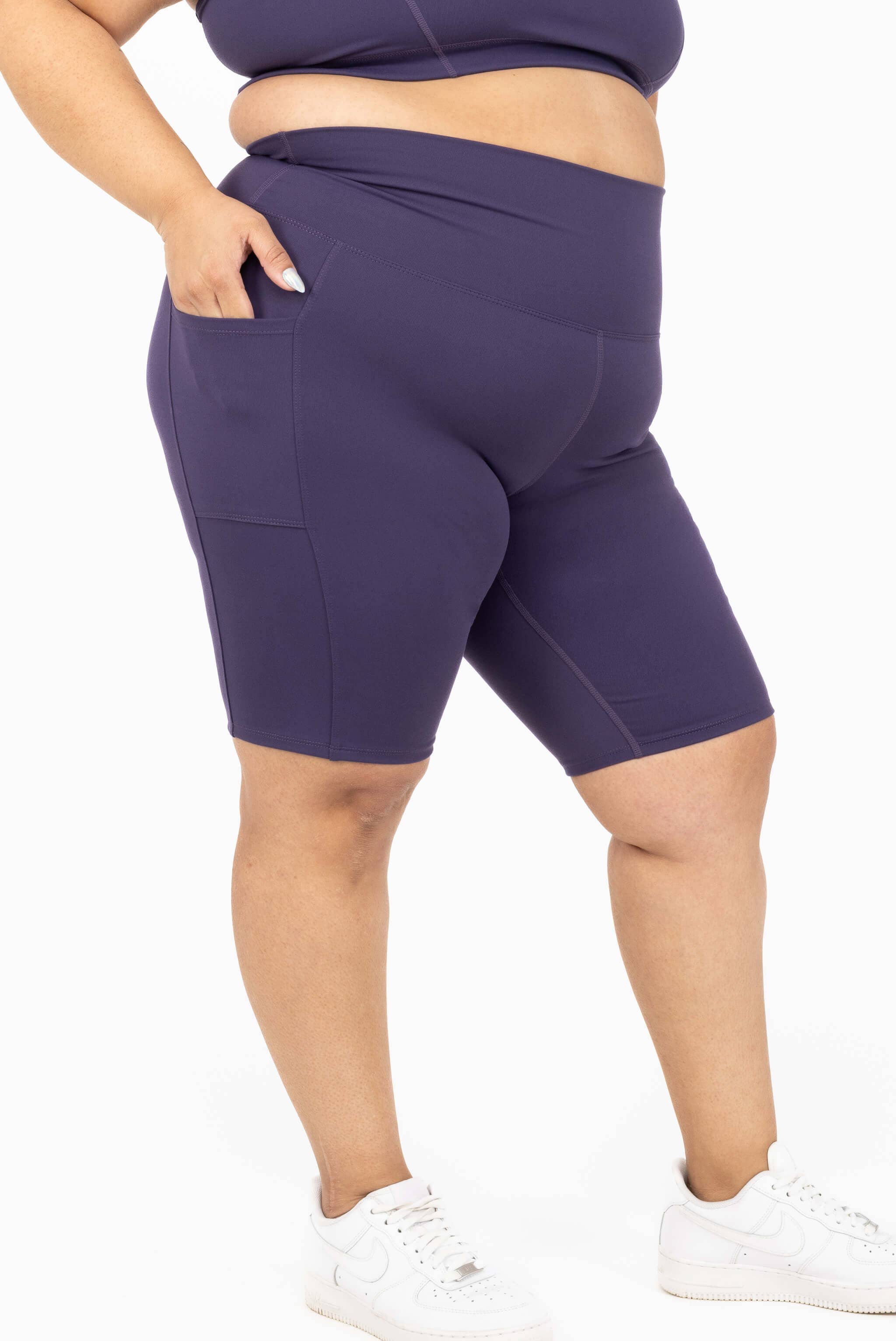 Superfit Hero - Wholesale Athletic Shorts - Women's - Pocket Bike Shorts 11 inch - Deep Purple3