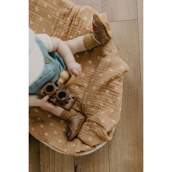 Starry Knight Design - Wholesale Moccasins – Kids - Mushrooms on Chai Leather Shoes Moccs Baby and Toddler5