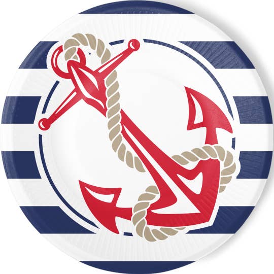 Fiestora - Wholesale Disposable Plate - 8 Anchor Nautic Plates 23 cm