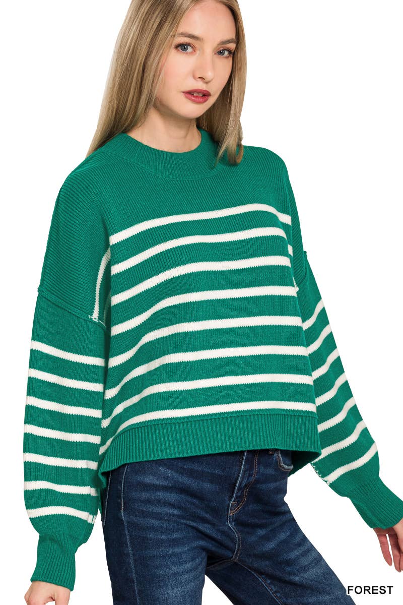 42POPS - Wholesale Knit Sweater - Women's - ',,...Exposed Seam Striped Oversized Sweater SI-282225