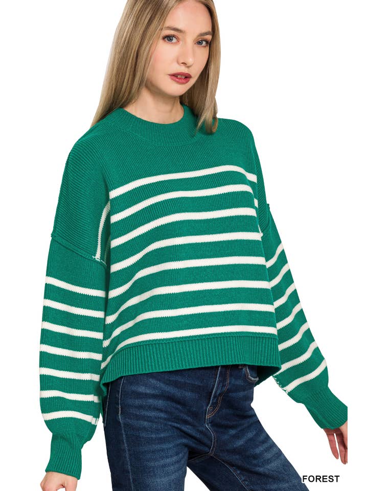 42POPS - Wholesale Knit Sweater - Women's - ',,...Exposed Seam Striped Oversized Sweater SI-282225