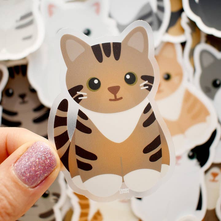 Looks Like My Cat! Torbie tuxedo cat sticker for wholesale by Chester and Pearl