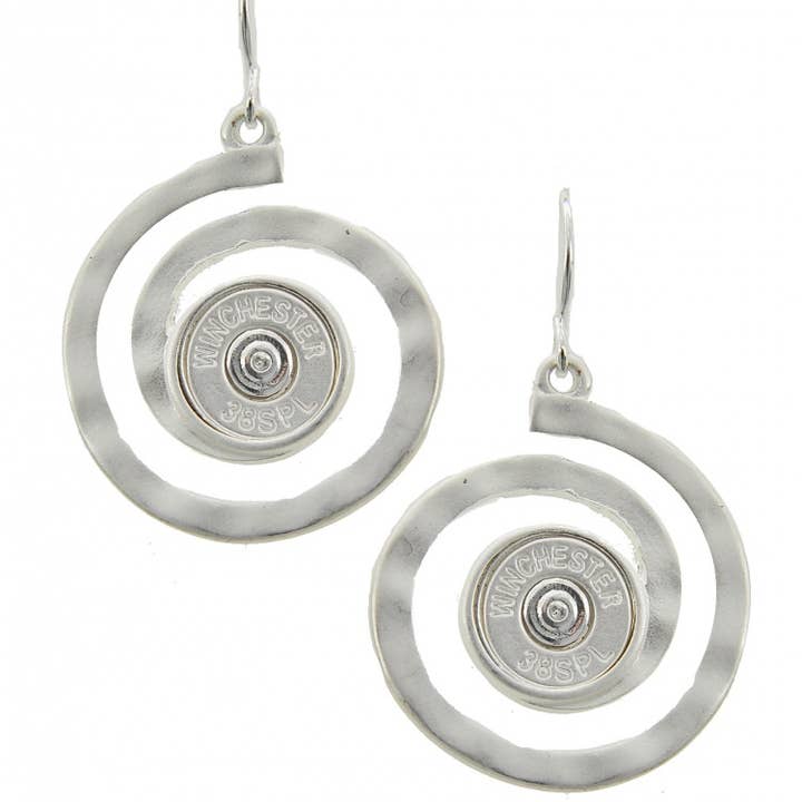 0011 PREMIERE - Wholesale Dangle Earrings - FR4961 Matte Silver Bullet Whirlwind Whirlpool Earrings