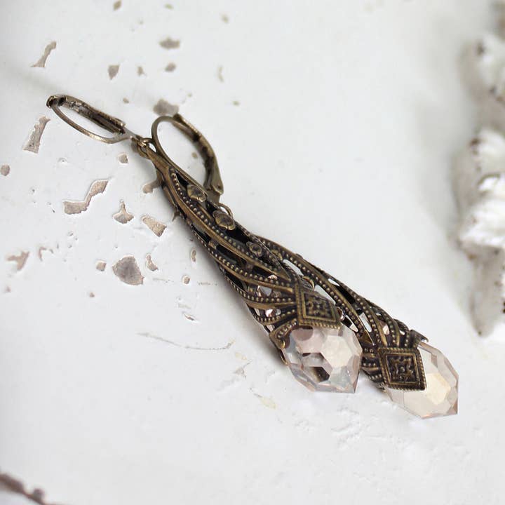 Art Deco Honey Crystal Drop Earrings for wholesale by Circa 1890