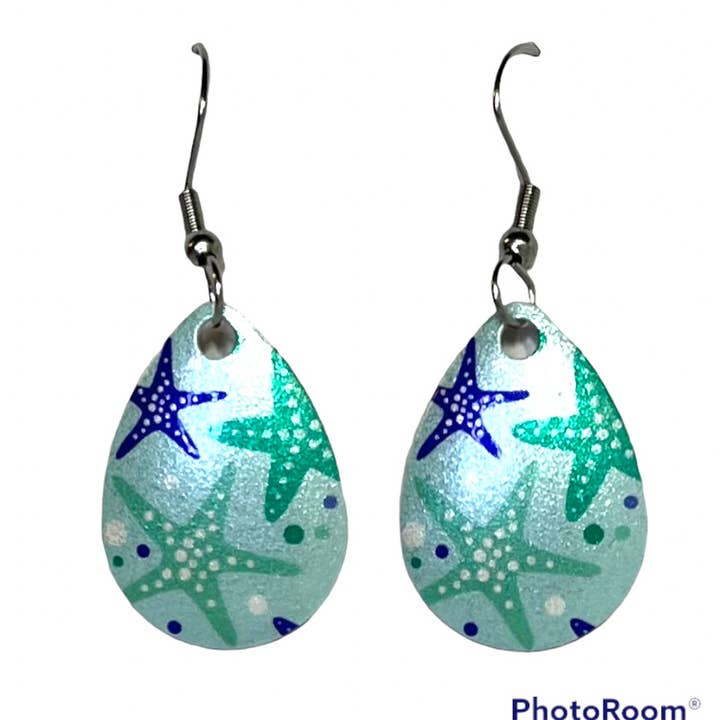 Multi Color Teal Starfish Earrings Handmade USA Sea Life for wholesale by Eye Catching Jewelry