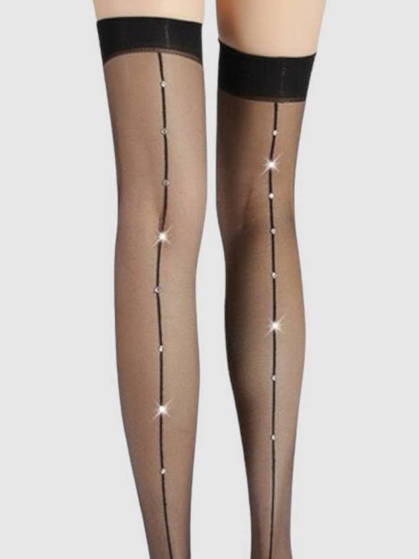 Glitter Seam Lårhøje Sokker - Sort for engroshandel hos High Heel Jungle