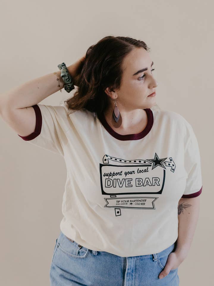 Support Your Local Dive Bar Vintage Ringer Tee for wholesale by Uncommon Wild