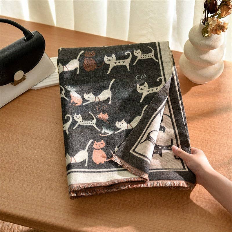 FurDecoration – wholesale Scarf – Women's – Cat Print Cashmere-Like Scarf4