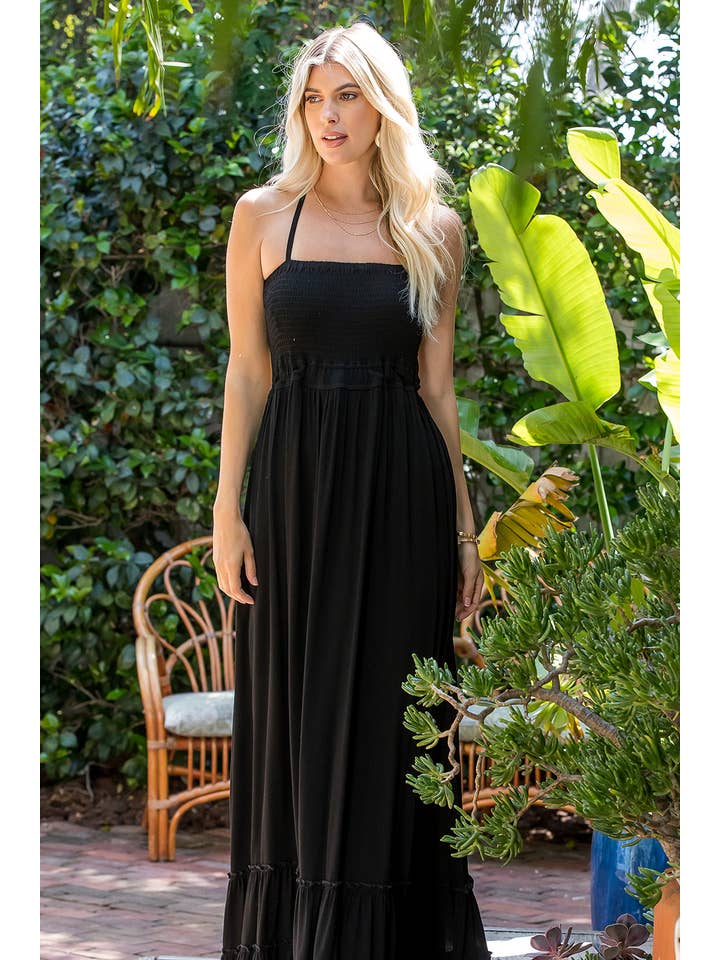 Sweet Lovely by Jen – Großhandel Kleid – Damen – MAXIKLEID MIT RÜCKENAUSSCHNITT UND GESMOKTEM STUFENROCK43