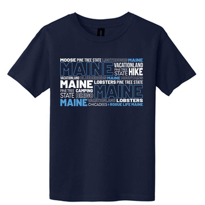 YOUTH Maine Words S/S T-Shirt - Navy for wholesale by Rogue Life Maine