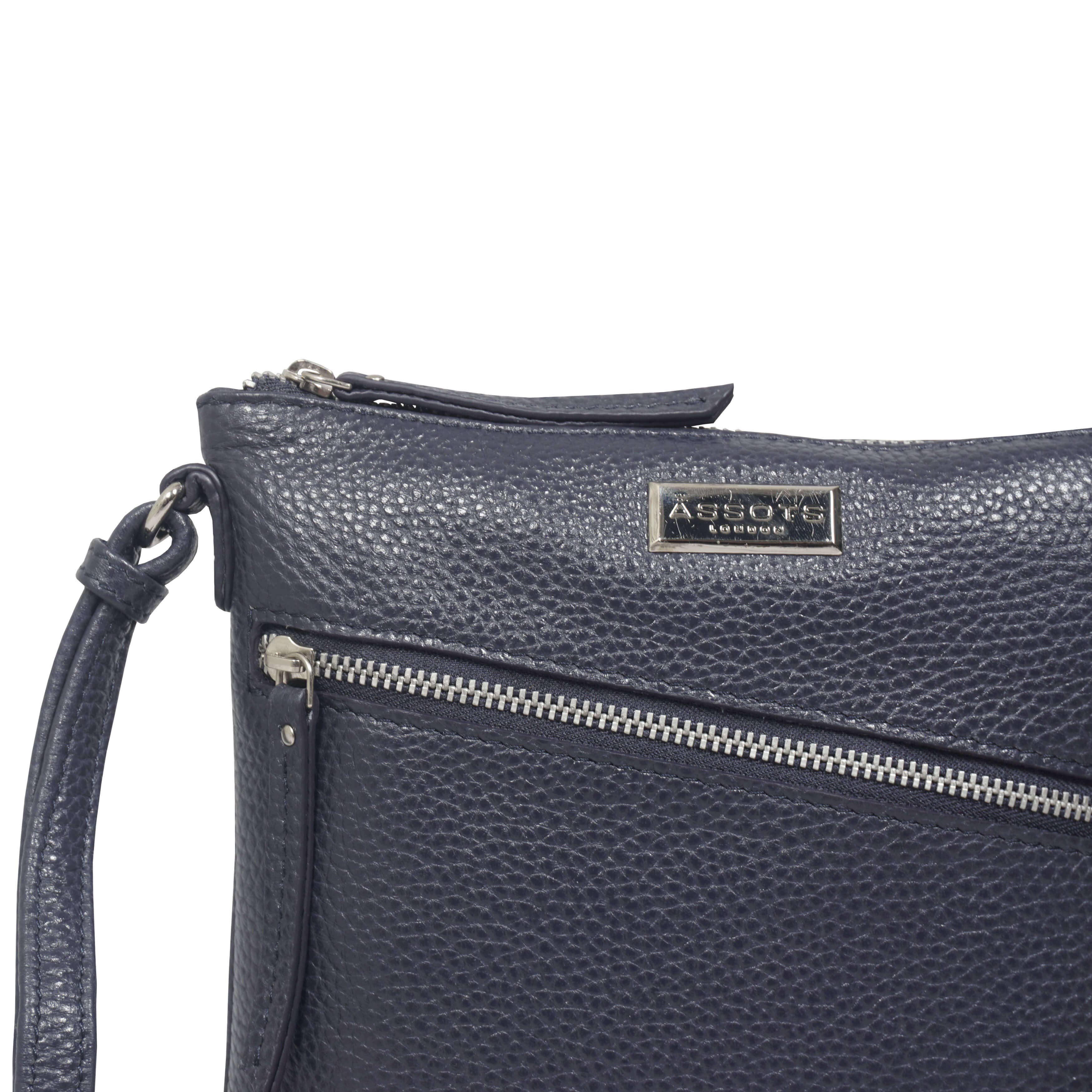 Assots London - Wholesale Crossbody Bag - Women's - 'ROSY' Navy Pebble Grain Soft Real Leather Crossbody Bag5