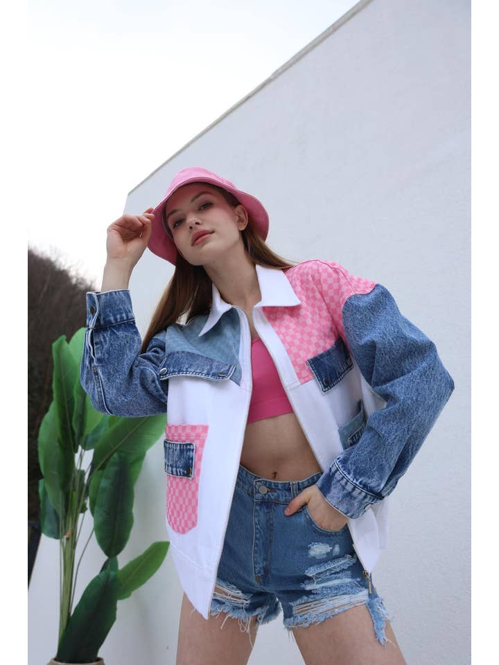 FENOMEN – wholesale Jeansjackor – Dam – Tvåfärgad rosa jeansjacka