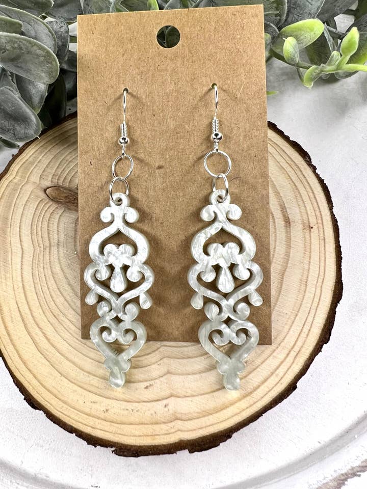Mint Pearl Scroll Acrylic Earrings for wholesale by Lindsey Lane Wholesale