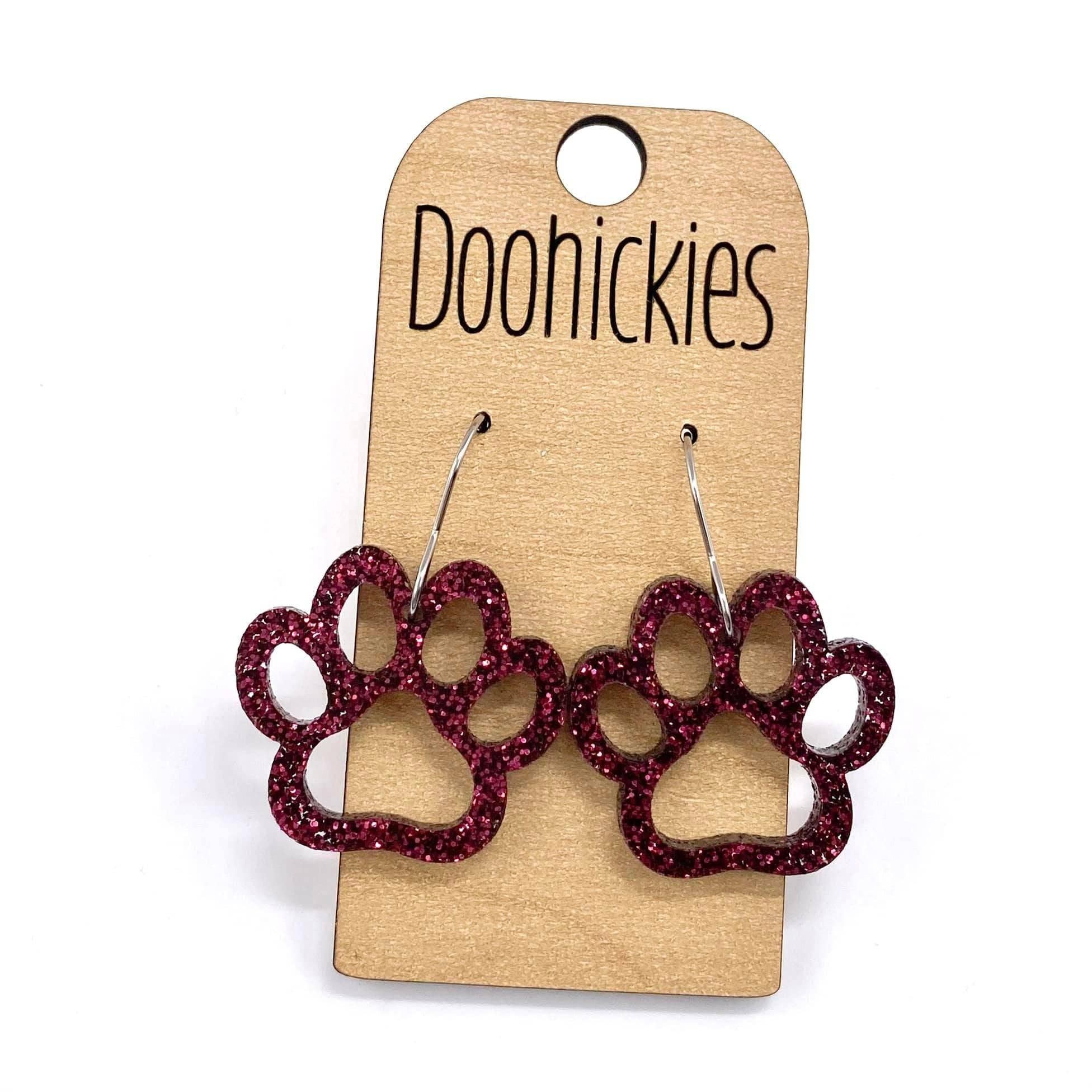 Doohickies - Wholesale Dangle Earrings - 1" Glitter School Spirit Paw Dangles - Custom Spirit Earrings - 9 Color Options0