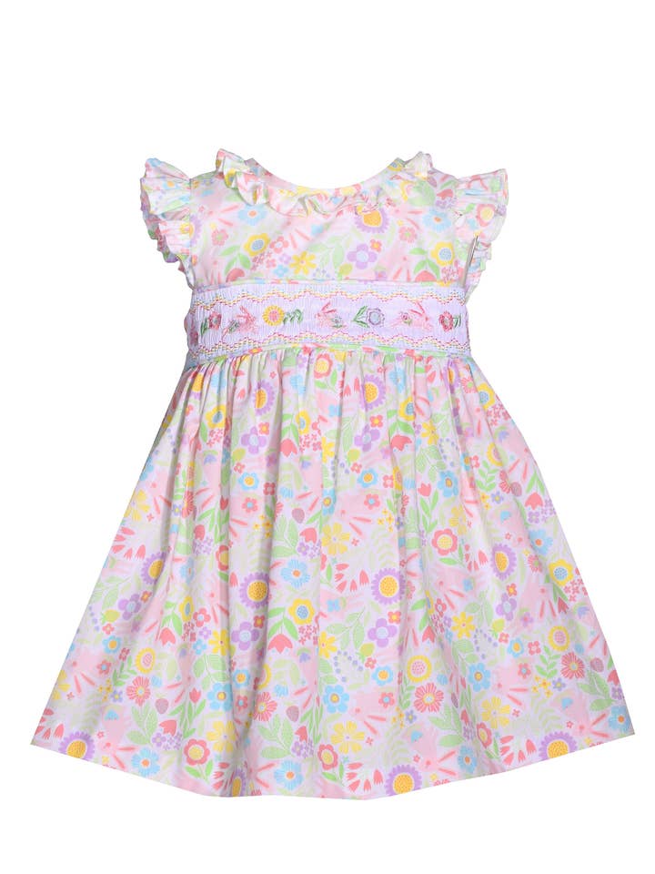 Vestido con estampado de conejito para niña para venta al por mayor de Bonnie Jean