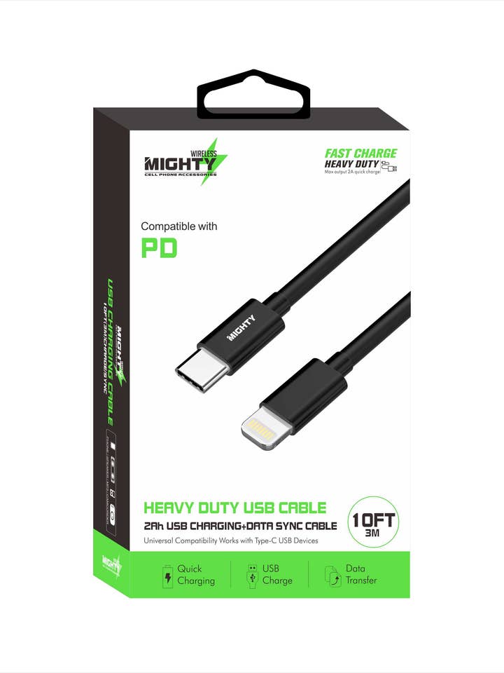 Câble Lightning vers Type-C 10FT Noir MK26 Mighty Fast pour la vente par Mighty Wireless