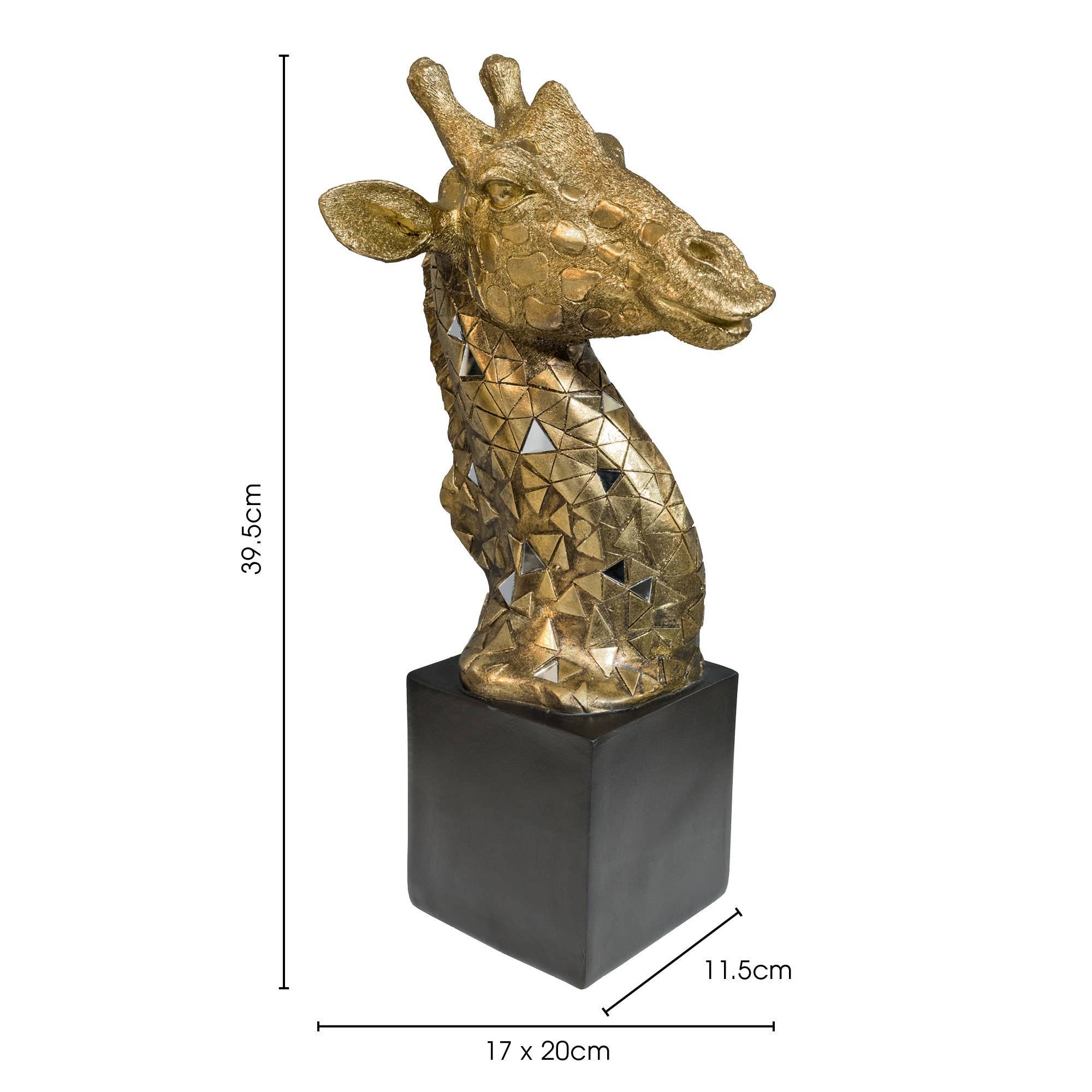 Febland - Wholesale Sculpture - Gold Giraffe Bust Mirrored Tile Sculpture on Black Base5