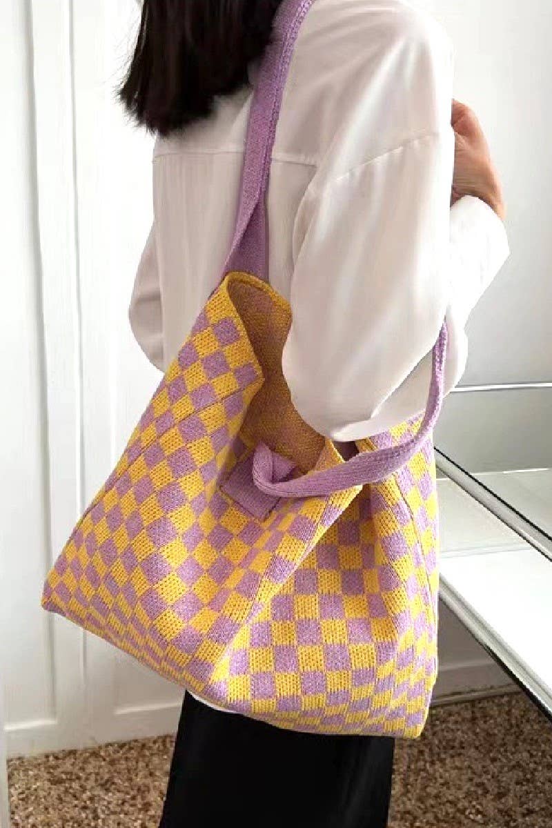 42POPS - Wholesale Shoulder Bag - Women's - ",...._ Checkered Crochet Knitted Canvas Bag