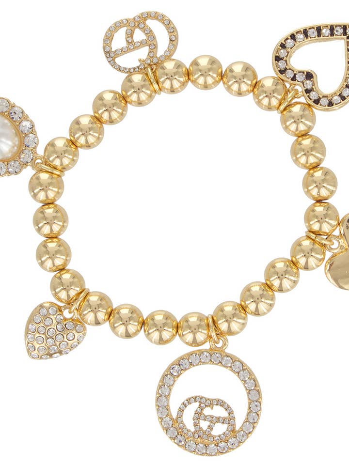 Hjerte med Rhinestone, perle, perle bold Stretch armbånd for engroshandel hos Suzie Q USA