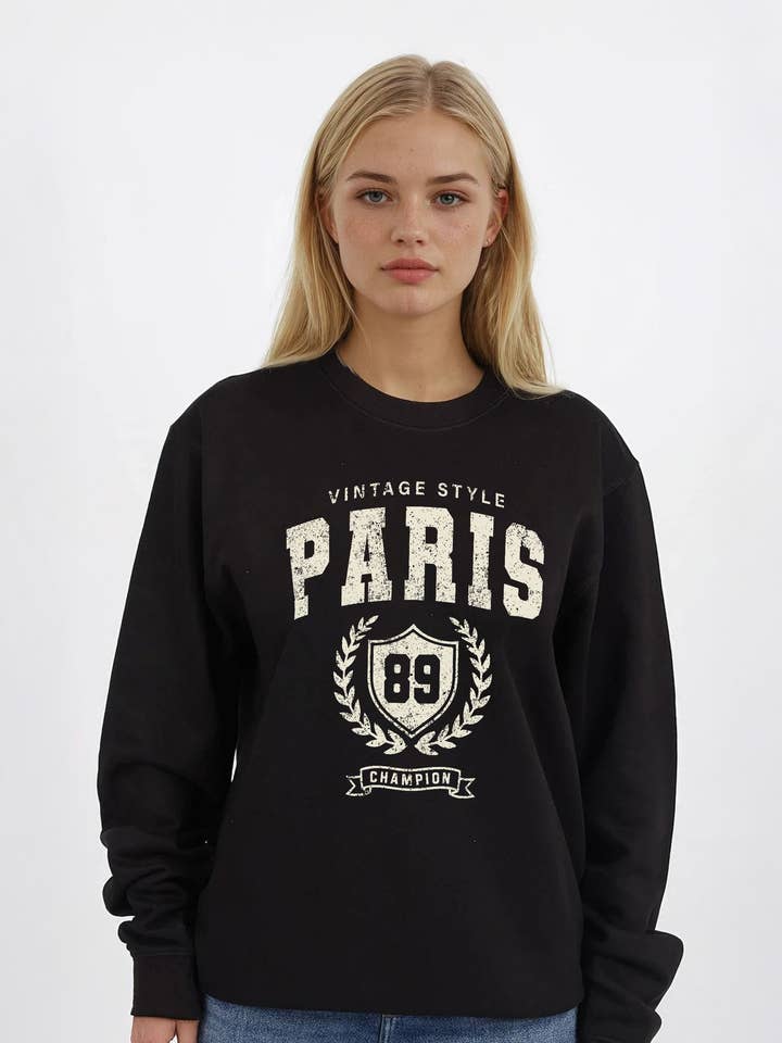 Vintage stil Paris tryckt sweatshirt för wholesale av Missi Clothing