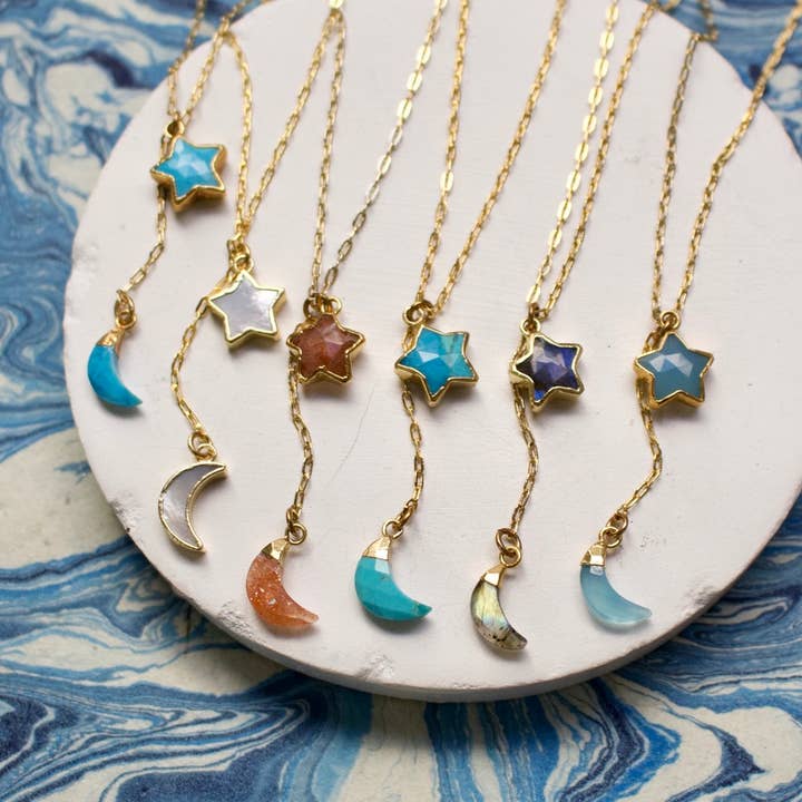 a.v. max - Wholesale Pendant/Charm Necklace - Mini Over The Moon Stone Necklace|Labradorite|Turq|Sunstone6
