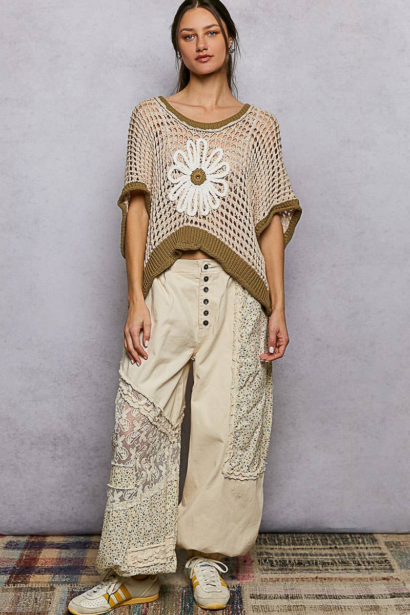 Pol Clothing - Wholesale Knit Top - Women's - Round Neck Sleeveless Floral Thin Sweater Top SALE46