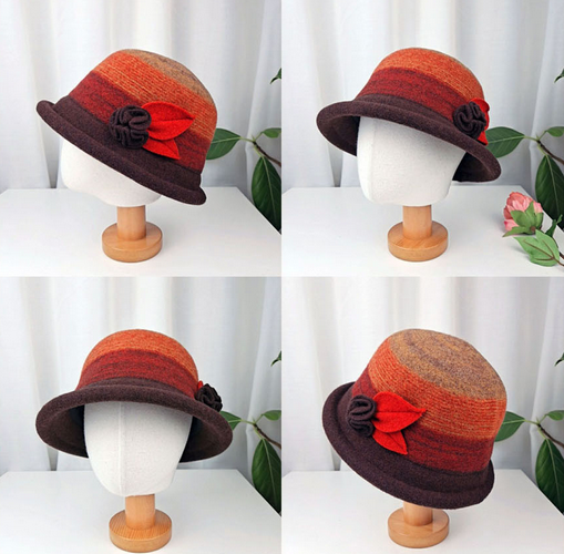 Comfortarians – wholesale Bucket hat – Women's – Women's Winter Adjustable Bucket Hat Wool Color block FW1