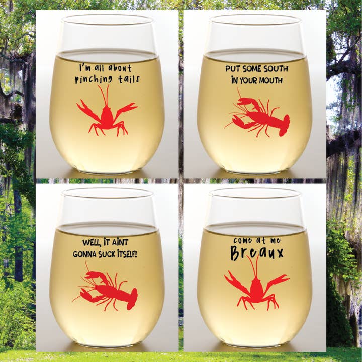 CRAWFISH Unbreakable Stemless TRITAN Plastic Wine Glasses for wholesale by Wine-Oh!
