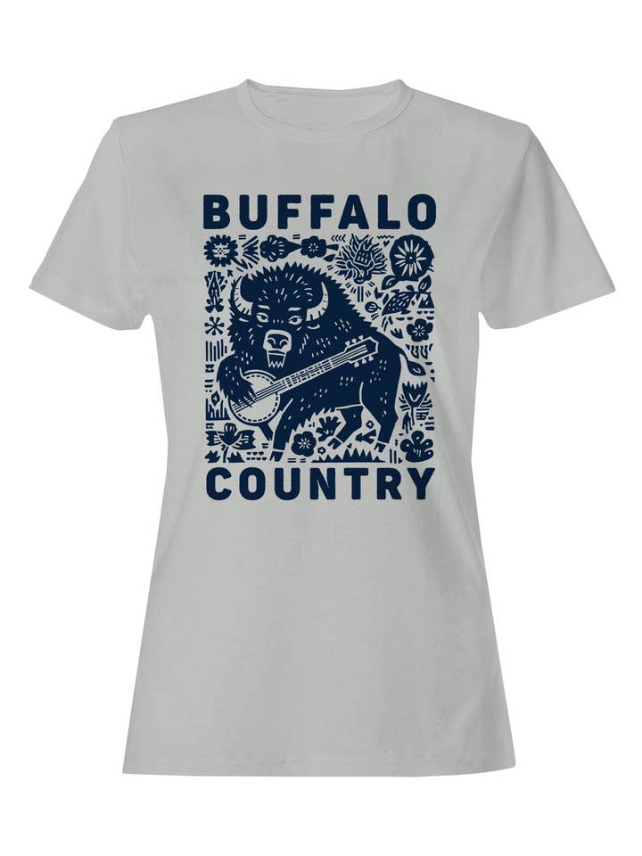 Buffalo Country Banjo Kunst Damen T-Shirt für den Großhandel von TShirtGuys.com