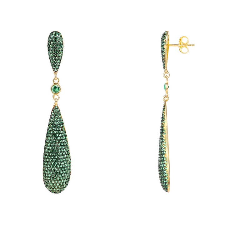 Latelita - Wholesale Dangle Earrings - Latelita Coco`s Long Drop Earrings Emerald Green CZ