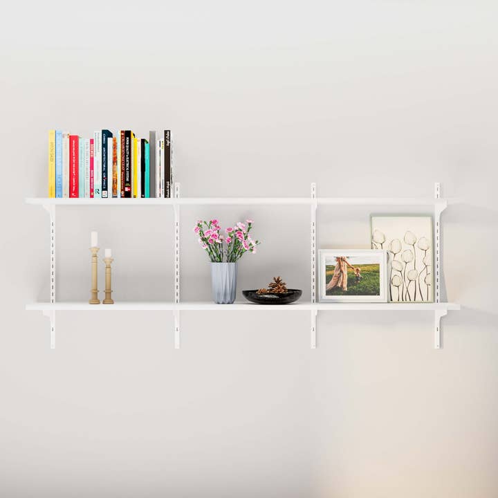 TURIN 60" Adjustable Shelves with 8" Deep Board - 2, 3 or 4 Tier - White for wholesale by Wallniture