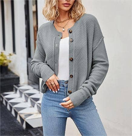 HIDDENBRAND - Wholesale Cardigan - Women's - Vintage Single-Breasted Button-Knit Cardigan5