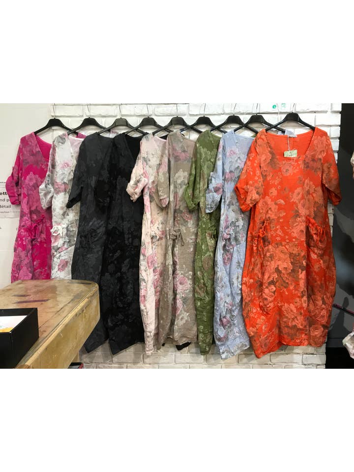 la maison des fibres naturelles – Großhandel Kleid – Damen – Leinenkleid mit floralem Muster, 100 % Leinen, Modell 6796726