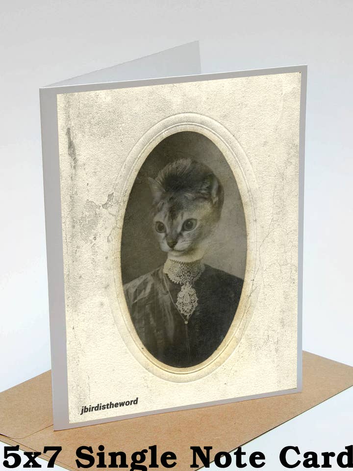 Vintage Cat Note Card Funny Gift Her Weird Unusual Creepy for wholesale by The Wild Oddisorium