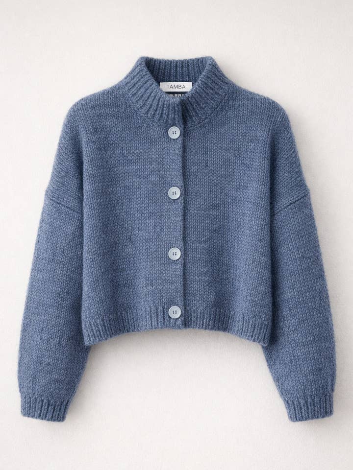 TAMBA - Wholesale Cardigan - Women's - Angora alpaca cardigan with stand-up collar and button placket6