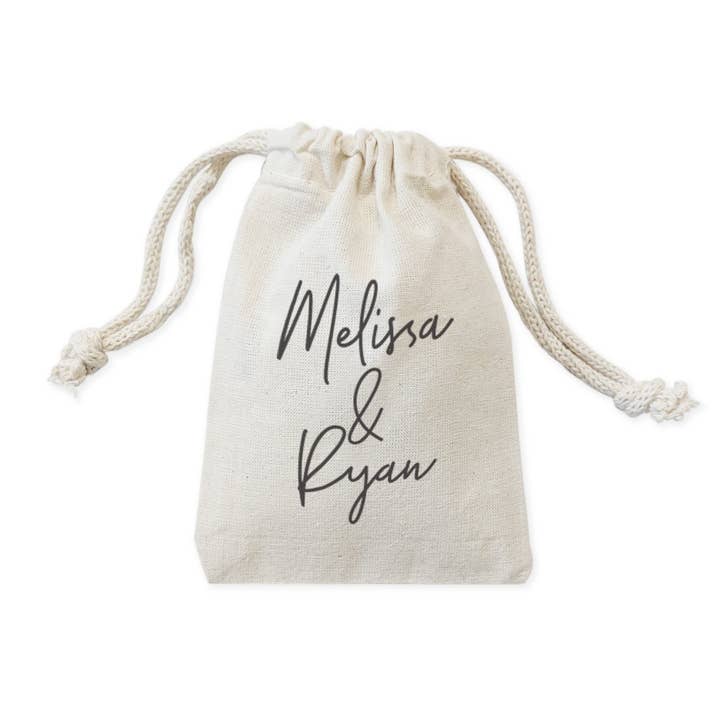 Personalized Couple Name Drawstring Pouch 6-Pack for wholesale by The Cotton & Canvas Co.