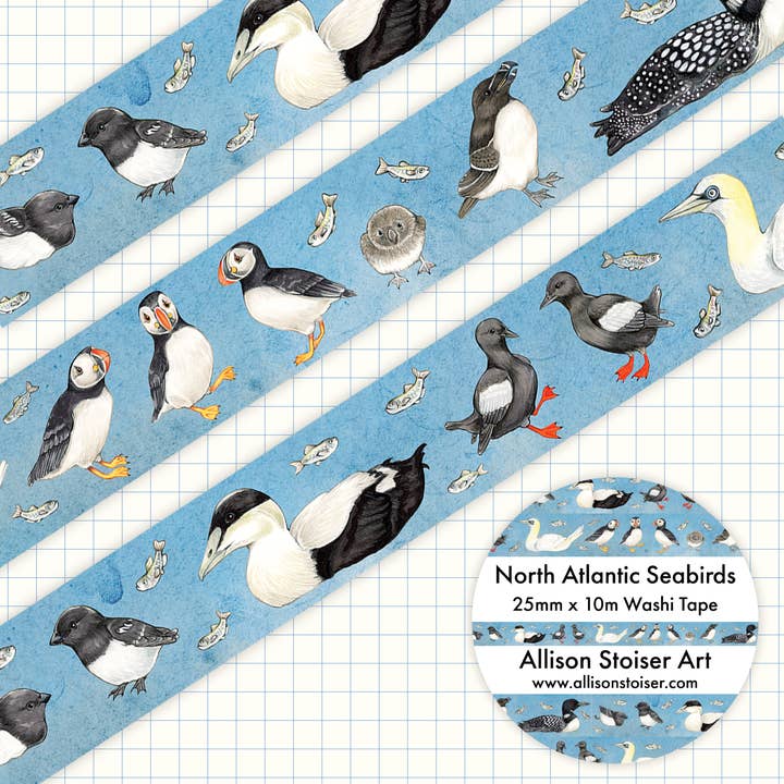 North Atlantic Sea Birds Washi Tape for wholesale by Allison Stoiser Art