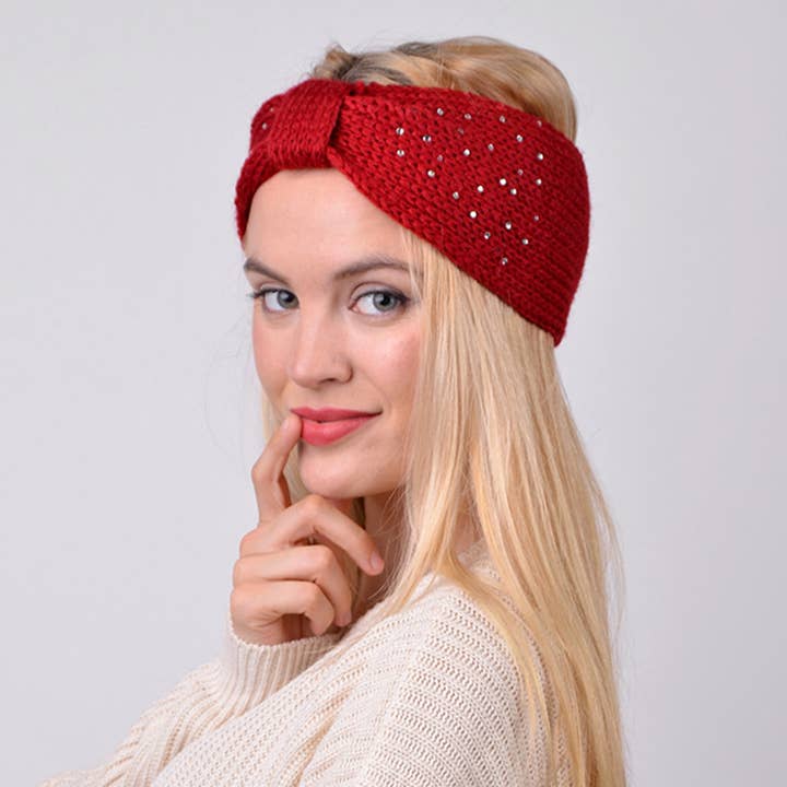 Selini New York - Wholesale Fashion Headband - Women's - Women's Rhinestone Knotted Knit Winter Headband Ear Warmer3