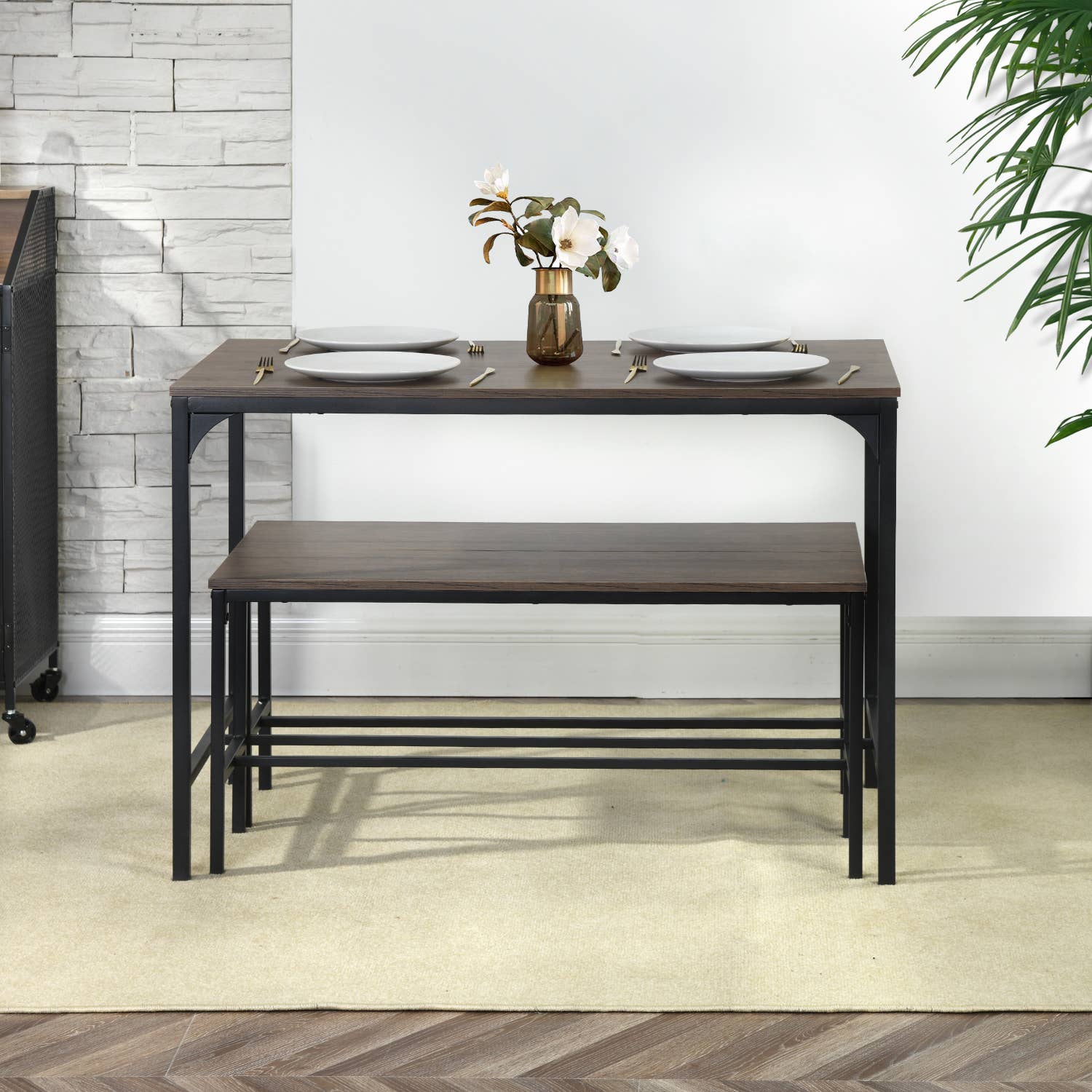 39F Inc. - Wholesale Patio Set - Industrial Dining Table Set with Benches – Wood & Metal1