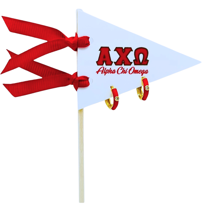 Color Shout - Vente Petits anneaux - Boucles d'oreilles Huggie aux couleurs vives de sororité sur drapeau fanion à lettre grecque0