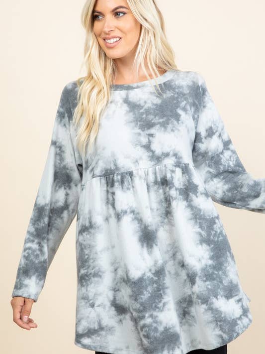 ETK-8262 Tie Dye Printed Ultra Soft Tunic Top for wholesale by Emerald Collection