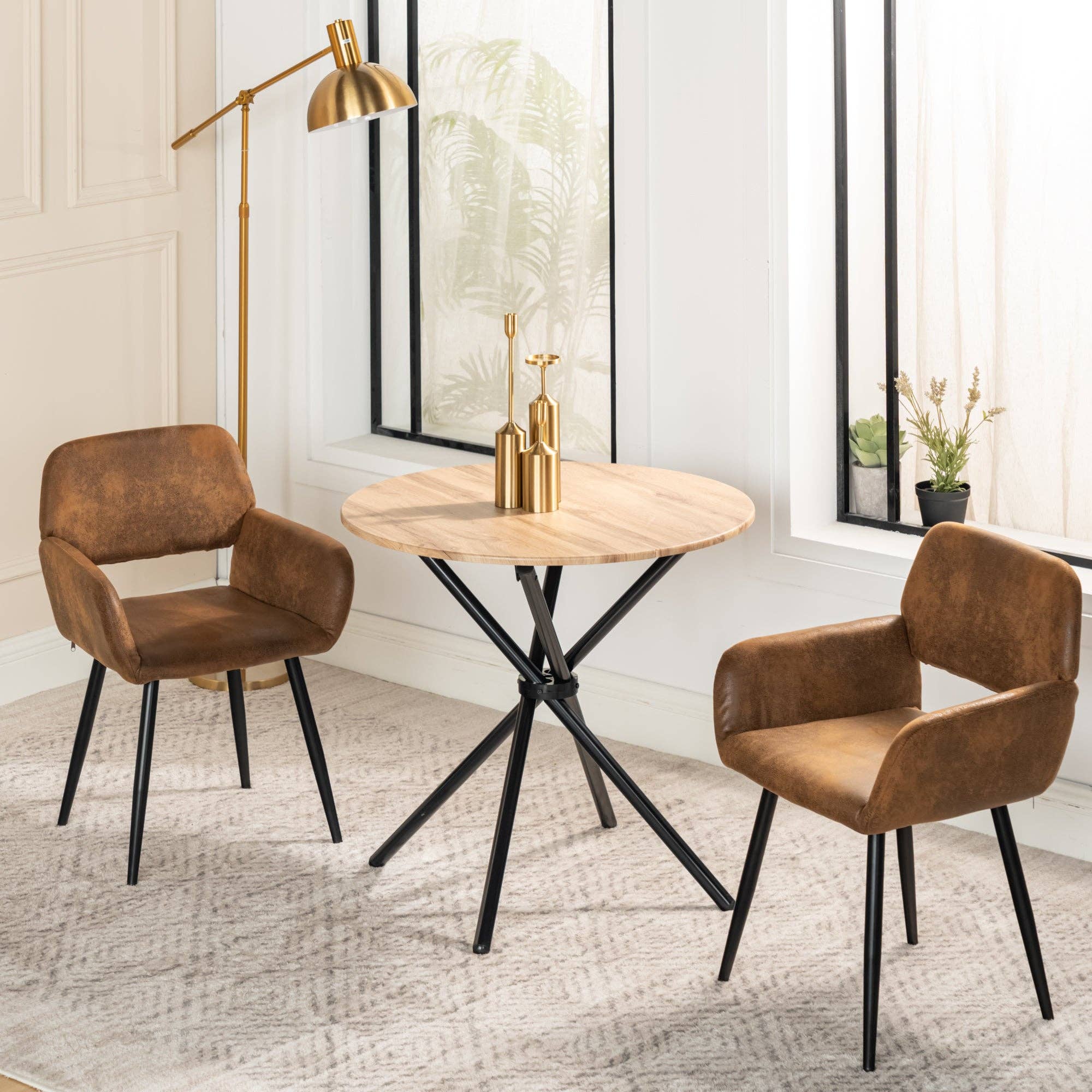 Urban Meuble - Wholesale Chair - Set of 4 industrial style dining chairs in retro brown fabric with black legs MAYFAIR SUEDE BROWN X23