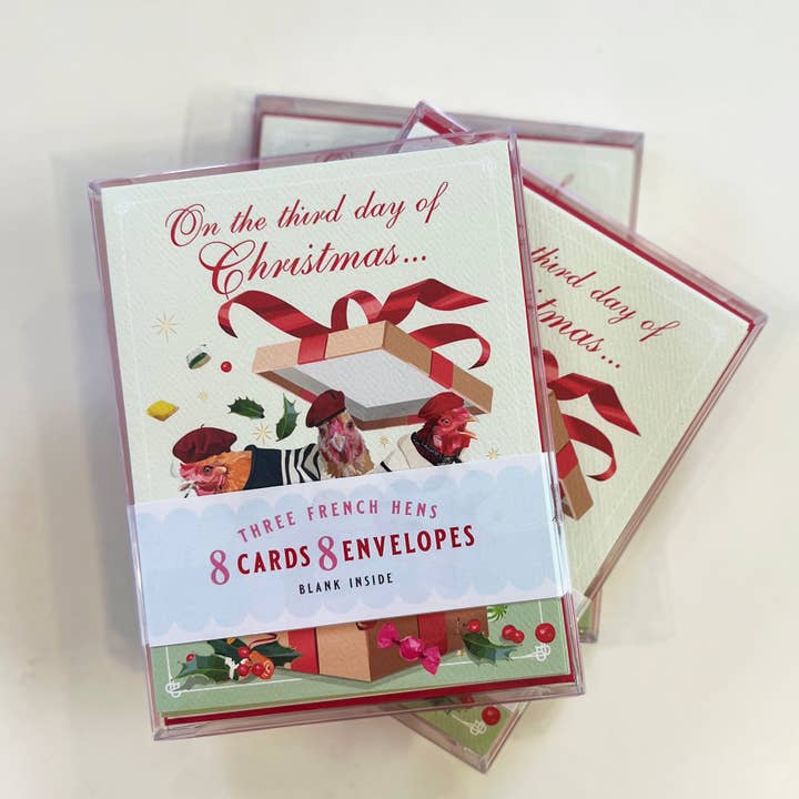 Estuche de 8 Tarjetas de Navidad | Divertidas Tres Gallinas Francesas para venta al por mayor de The Red Barn Press