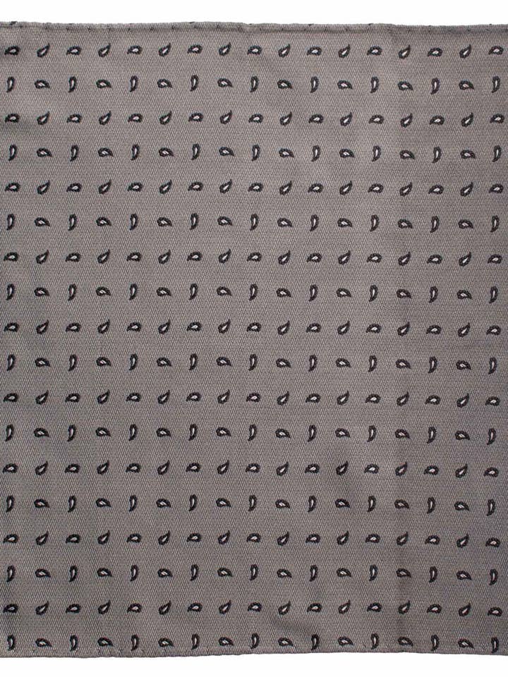 Pochette Vintage en Soie Gris Argent Paisley Gris Foncé Blanc POCV965 pour la vente par Graffeo Cravatte