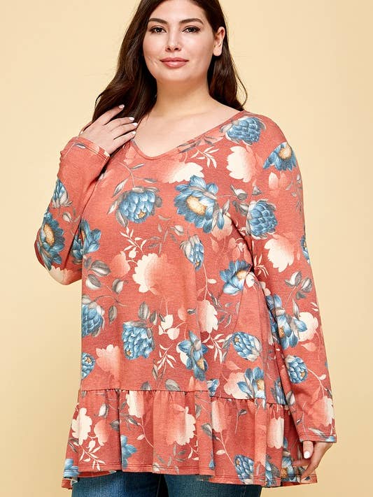 Tunique évasée à fleurs grande taille ETK-8512-PL pour la vente par Emerald Collection